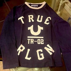 Navy blue and white letter true religion long sleeve shirt
